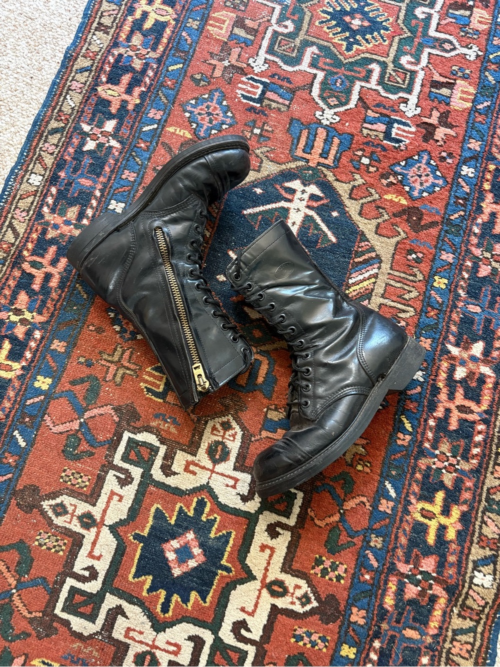 Corcoran Paratrooper Vintage Black Leather Lace-Up side Zip combat Boots 9.5